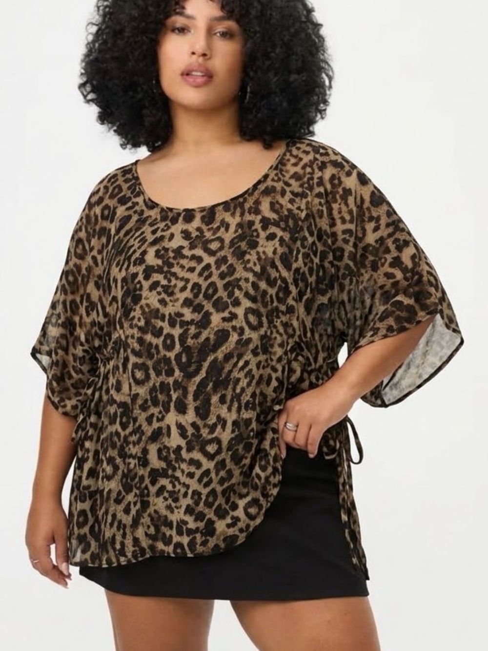 Torrid Leopard Print Chiffon Kimono Top Size 3X Cinch Tie Waist Whimsigoth